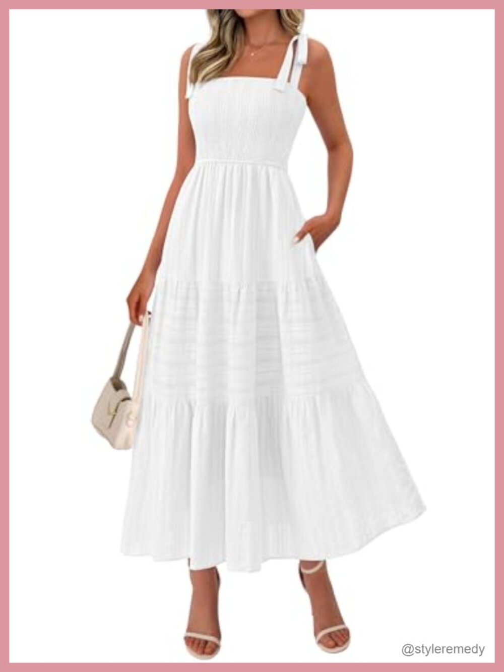 Womens Boho Maxi Dress Smocked Sleeveless Tiered A-Line Sundress